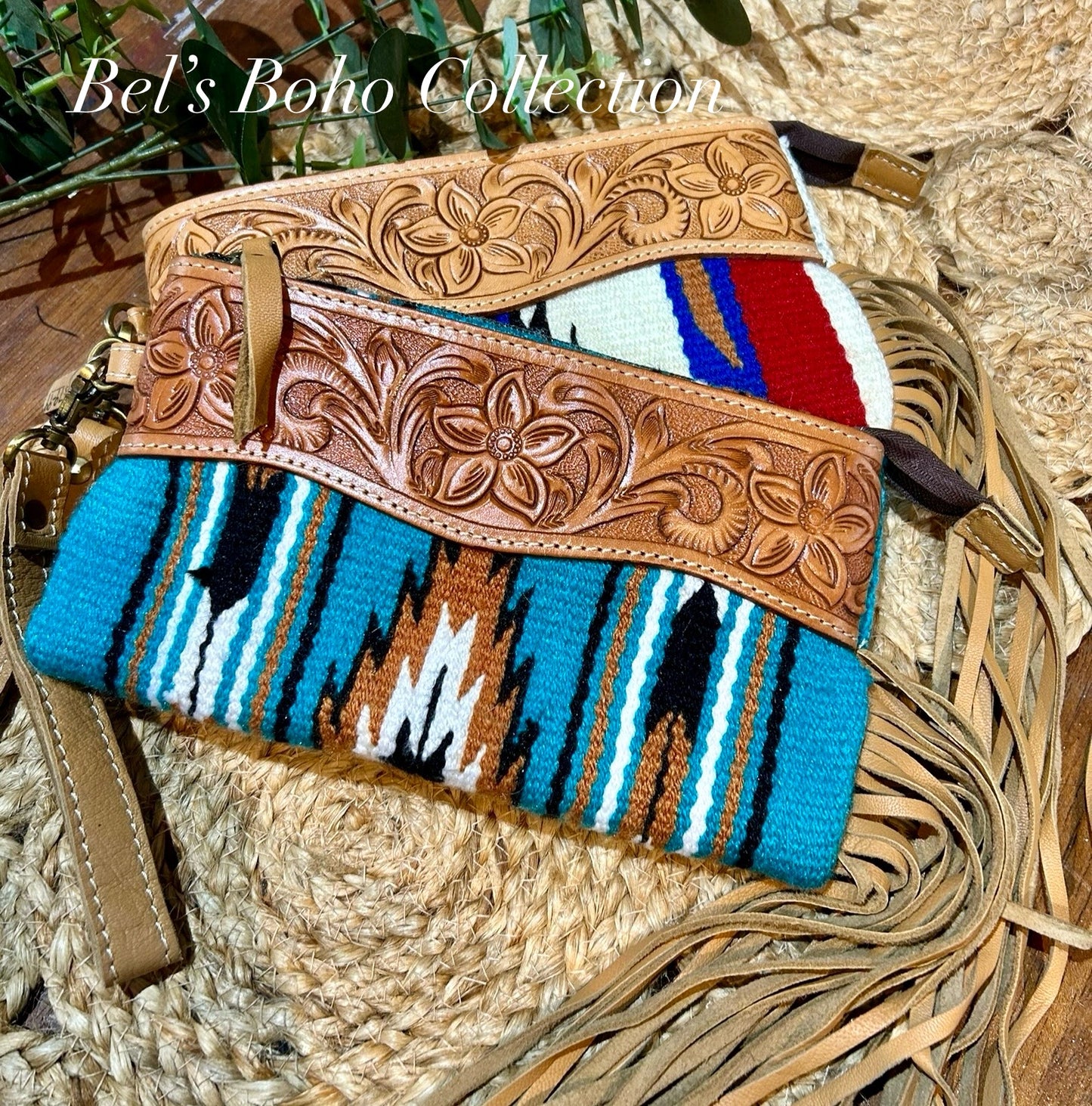 Tooled Saddle Blanket Tassel Clutch