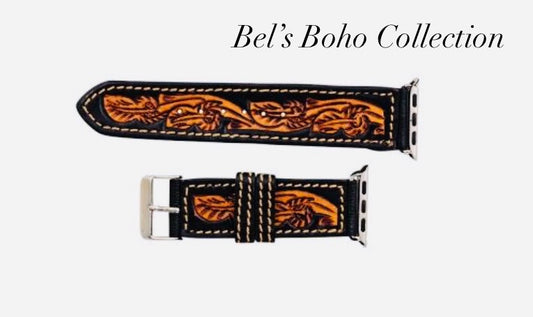 Hand tooled Leather Vine Apple Watch Band