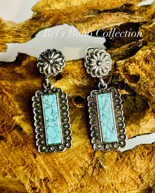 Turquoise Rectangle Dangle Earrings