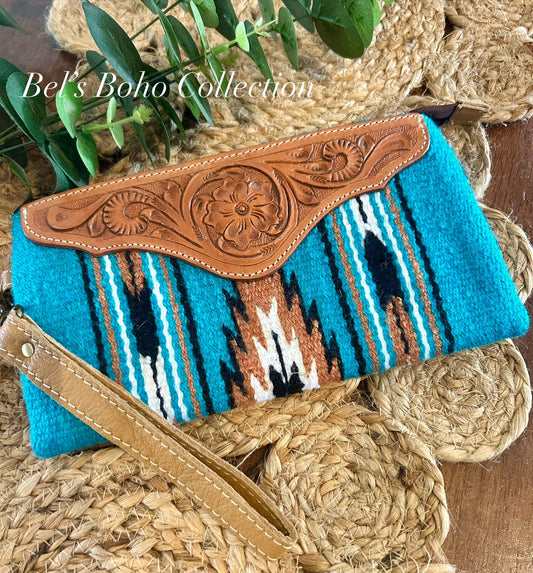 Tooled Saddle Blanket Clutch