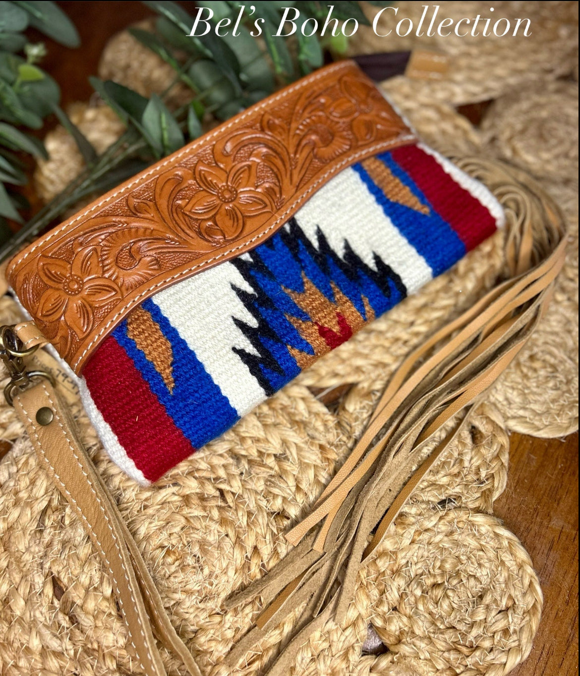 Tooled Saddle Blanket Tassel Clutch