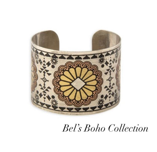 Sun Etched Brass Cuff Bracelet