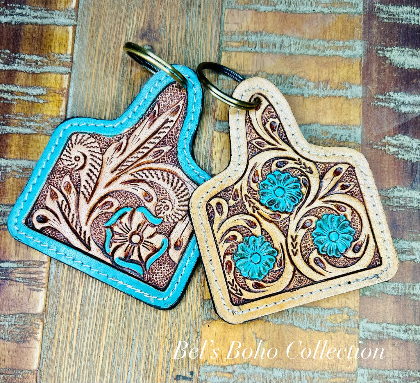 Field of Flowers Handtooled Keyring