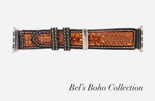 Prairie Blossom Hand-Tooled Leather Apple Watch Band