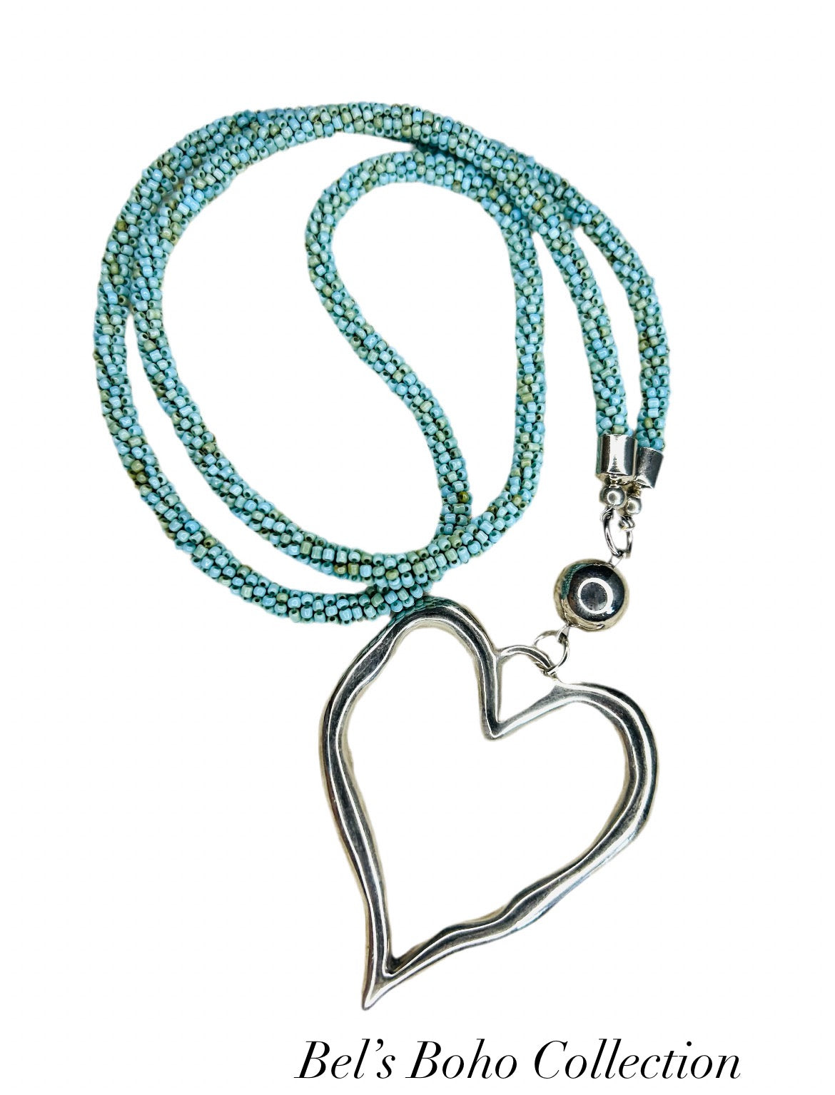 Hand-Beaded Boho Heart Necklace