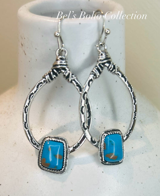 Boho Hollow Shape Turquoise Dangle Earrings