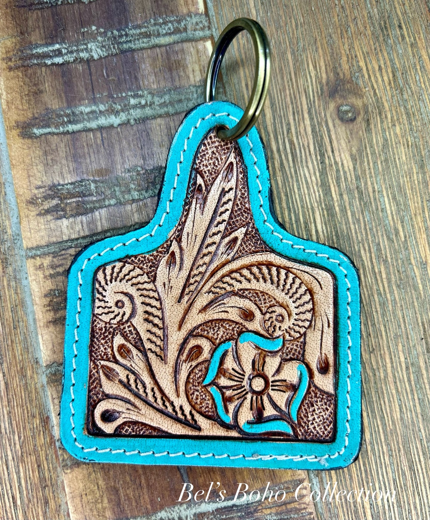 Field of Flowers Handtooled Keyring