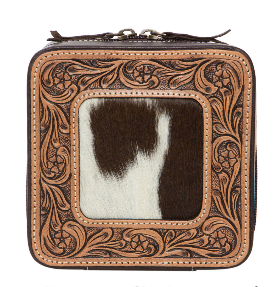 Hand Tooled Leather & Cowhide Jewellery Box